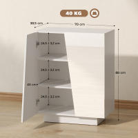 HOMCOM Aparador de Salón Armario Auxiliar con 2 Puertas de Alto Brillo y Estantes Ajustables para Dormitorio Cocina Comedor Pasillo 70x40x88 cm Blanco - details 2