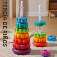 Torre De Colores Rainbow Rotada Con Música Juego De Pila De Anillos Montessori Para Educar a Niños Mayores De 3 Años - details 1