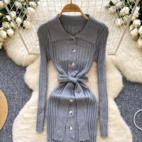 Vestido De Punto Para Mujer REALEFT Otoño Invierno Con Cinturón Cuello Polo De Mano Sola Manga Larga Ajuste Cintura Alta Vestido De Trabajo - details 16