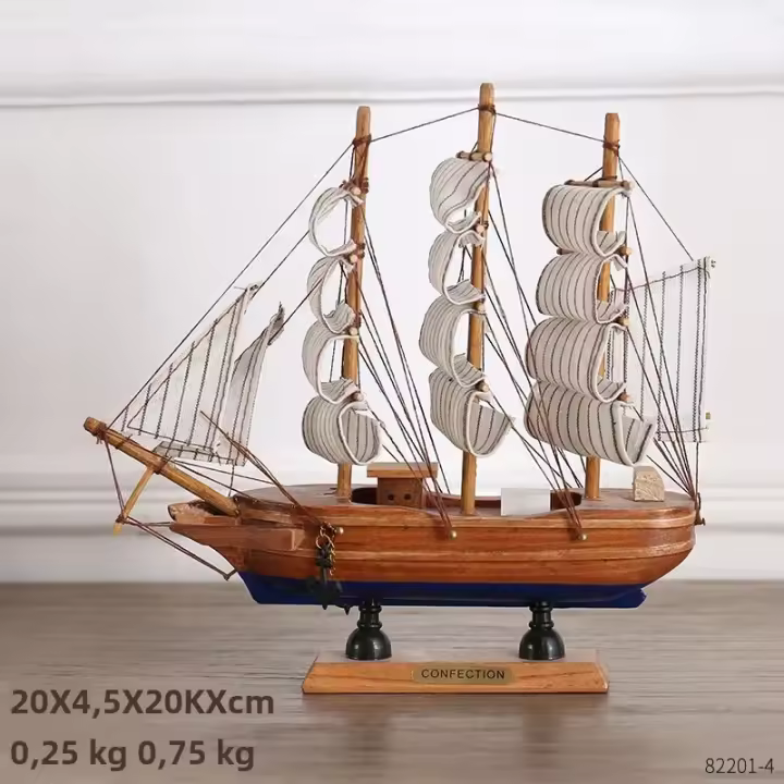 Modelo De Barco De Madera Sólida De Lujo Y Creativo Adorno Retro Para El Hogar Decoración De Arte Hecho a Mano Figura De Madera Para Decoración Del Hogar - 1
