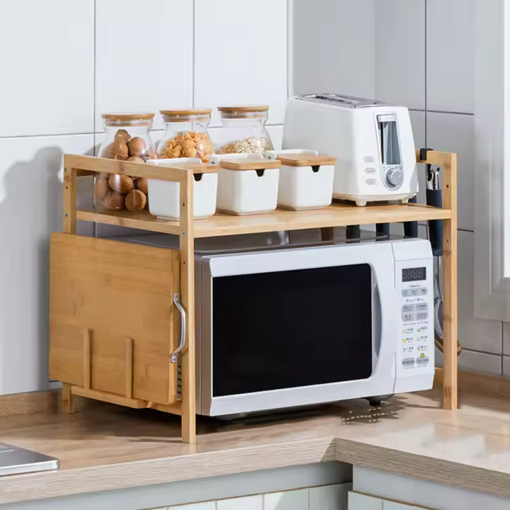 Aqrau Estante para horno microondas, estante de cocina de bambú, estante para microondas de cocina 52x30x35cm - 1