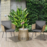 Outsunny Conjunto de Jardín Exterior de 3 Piezas Juego de 2 Sillas y Mesa de Ratán con Cojines Acolchados y Encimera de Vidrio para Balcón Terraza Café y Gris - details 1
