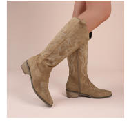 Botas De Vaquero Bordadas Para Mujer Con Punta Puntiaguda Y Tacón Grueso Botas Largas De PU Cuero Falso Botas De Rodilla Alta Para Otoño - details 17