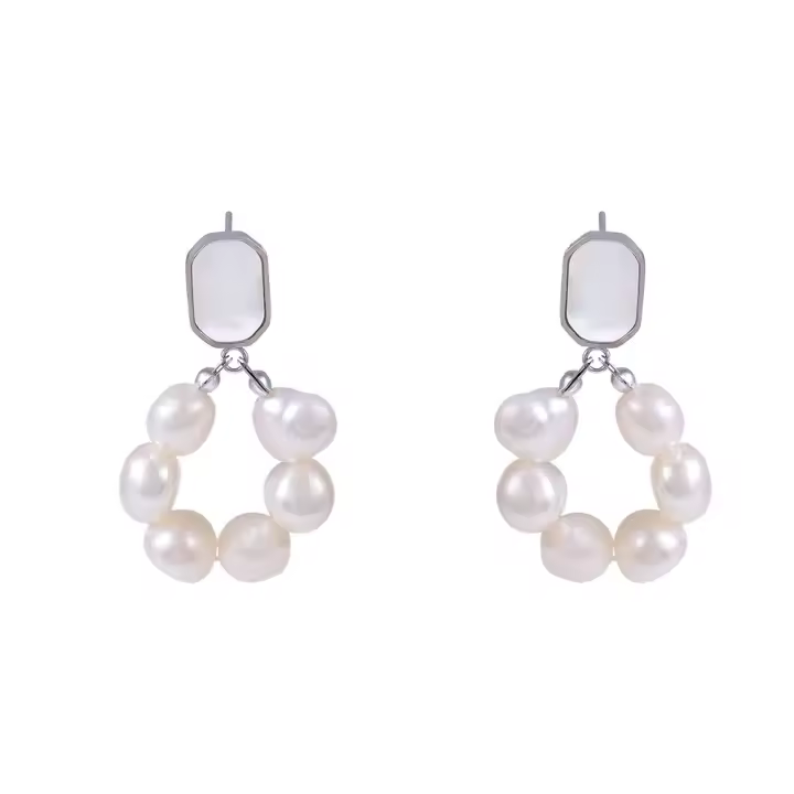 Pendientes elegantes con colgante de perlas de circón natural para mujer - 1