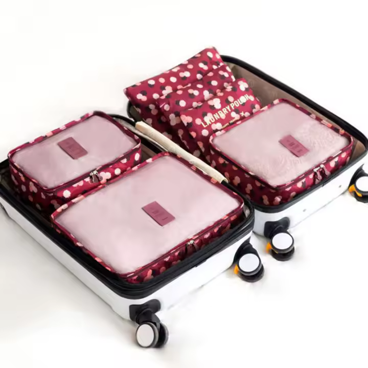 Organizador De Viaje 6pcs Bolsas De Almacenamiento Portátiles Organizador De Maletas Para Mujeres Bolsa De Ropa Y Zapatos De Viaje - 1