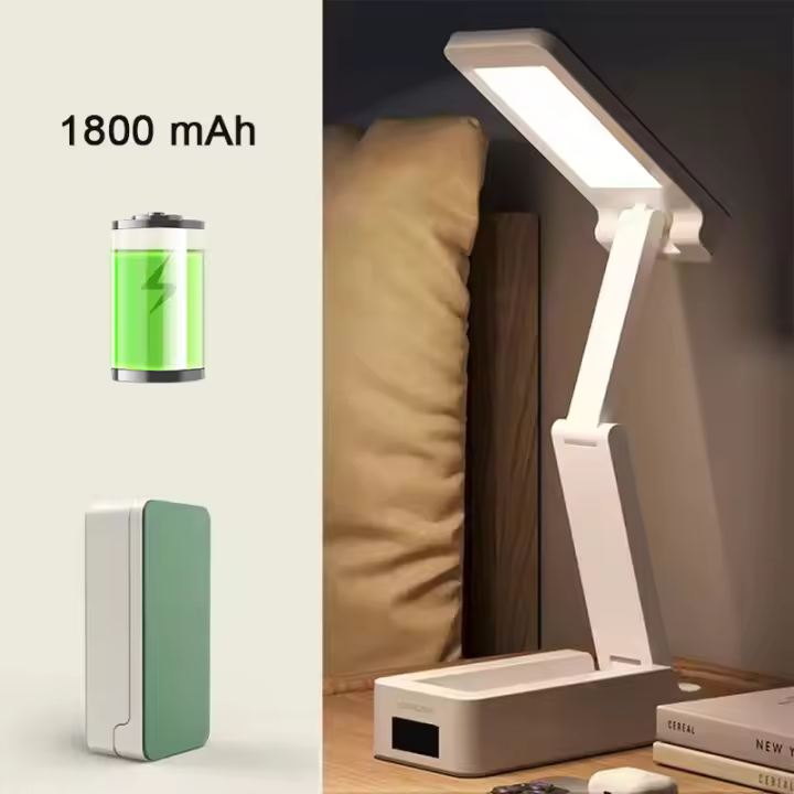 Lámpara De Escritorio Plegable Portátil Con Reloj Y Luz De Lectura LED Recargable a Través De USB Economía De Energía - 1