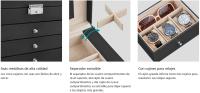 SONGMICS Caja Joyero de 6 Niveles, Caja para Joyas con 5 Cajones, Gran Espacio, Interior con Espejo, Cerradura, Almacenaje de Joyas, Regalo para Seres Queridos, para Relojes, Negro/Blanco/Gris - details 2