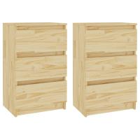 vidaXL Mesitas de noche 2 unidades madera maciza pino 40x29,5x64 cm Natural, Blanco, Gris Mesita habitacion mesitas de noche dormitorio para Salón, Estudio, Mesa Auxiliar - details 2