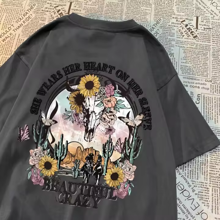 Camiseta De Algodón Respirable Para Hombre Estilo Casual Con Diseño Creativo Manga Corta Suelta Y Cómoda Protección Solar Y Secado Rápido - 1