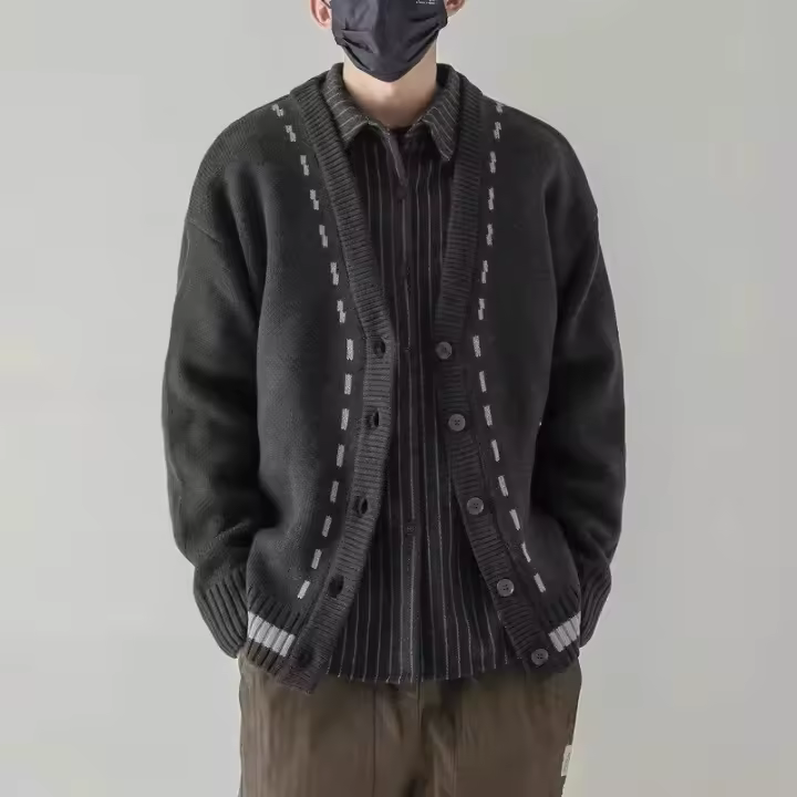 Nueva Cardigan De Punto Para Hombre Chaqueta De Otoño Con Cuello Redondo Estilo Casual De Poliéster Abrigo Masculino - 1