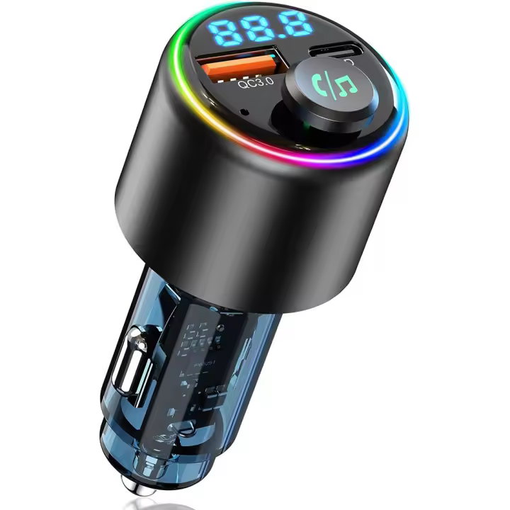 Transmisor FM Bluetooth Coche Manos Libres, Adaptador Bluetooth Coche con 7 LED Retroiluminado, Reproductor MP3 Alta Fidelidad - 1