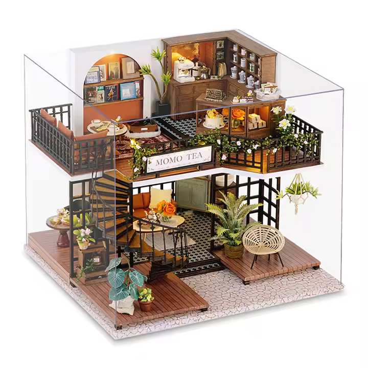 DAM. Salón del Té de Momo. Maqueta 3D realista con gran detalle, cubierta antipolvo y luces led. 22x19x18cm. - 1