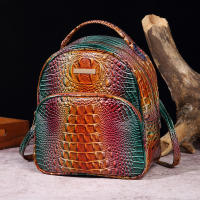 Mochila De Lujo Con Patrón De Cocodrilo Vintage Viaje Clásico Preppy Escuela Mochila De Día Para Mujer Material PU - details 1