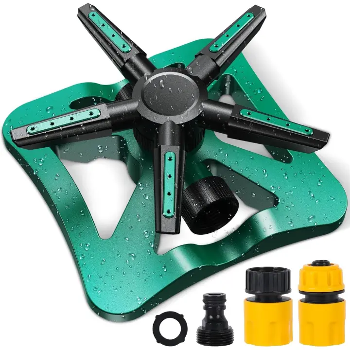 Aspersor de jardín - Riego automático para riego de 360 ​​grados con 5 brazos oscilantes - Aspersor de agua giratorio con 20 boquillas - 1