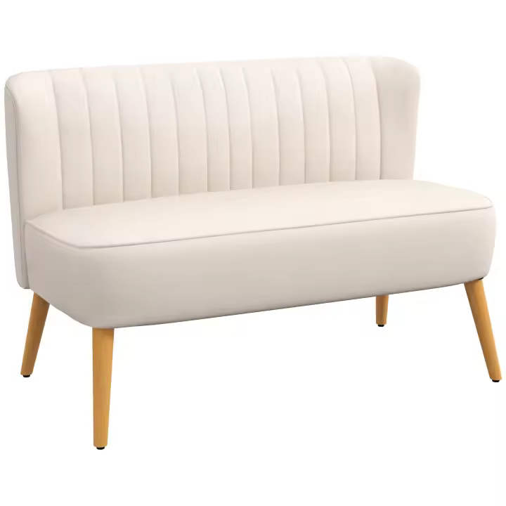HOMCOM Sofá 2 Plazas de Tela, Sofá Tapizado, Sofá Doble, Mueble para Sentarse, Sofá Salón, Madera, Espuma de Poliéster Aterciopelado, Blanco Crema, 117 x 56,5 x 77 cm - 1