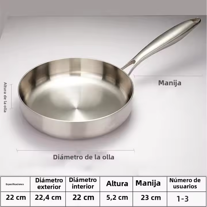 Sartén De Frying Pan De Acero Inoxidable 316 Antiadherente Para Estufa De Gas Y Cocinador Inducción Cocina Ecológica 28cm - 1