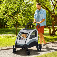 PawHut Cochecito para Perros Plegable Carrito para Mascotas con 5 Ventanas 2 Puertas Bolsillo de Almacenaje Correas de Seguridad y Frenos Tela Oxford 300D Acero 107x67x102 cm Gris - details 1