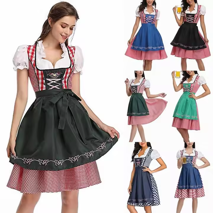 Disfraz de sirvienta de cerveza Oktoberfest para mujer, vestido de fantasía bávaro, vestido tradicional Dirndl - 1