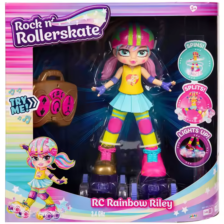 Muñeca RC RAINBOW RILEY - Incluye mando a distancia - 25 cm de altura - Control remoto - Muñeca de patinaje - Reproduce música - Mayores de 3 años - Jakks - 1