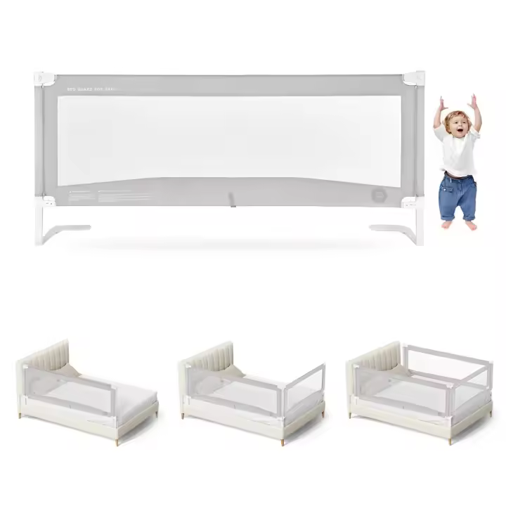 MS - Barrera de Seguridad Bebe Tall 190cm - 150 cm y 90 Cm + Enganches - Muy Alta y Resistente Con Mecanismo de Bajada- Gris - 1