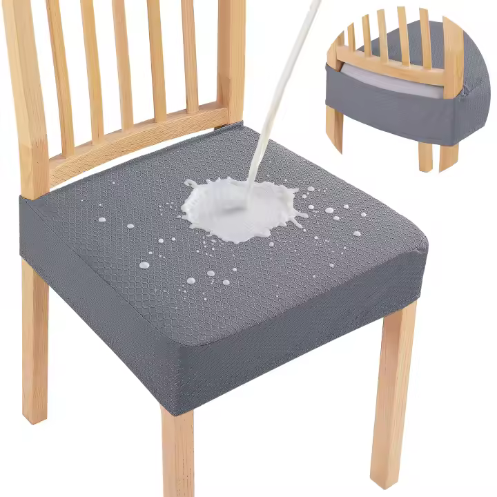 Fundas de Asiento Impermeables para Sillas de Comedo-Juego de 2 - Lavables y Extraíbles - Jacquard Elástico - Gris - 1