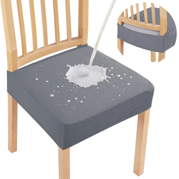 Fundas de Asiento Impermeables para Sillas de Comedo-Juego de 2 - Lavables y Extraíbles - Jacquard Elástico - Gris - 1