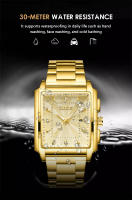 Reloj De Pulsera LIGE Para Hombre Oro Cuadrado Marca Top Lujo Acero Inoxidable Resistente Al Agua Reloj De Cuarzo Con Manecillas Luminosas Y Calendario Completo - details 7