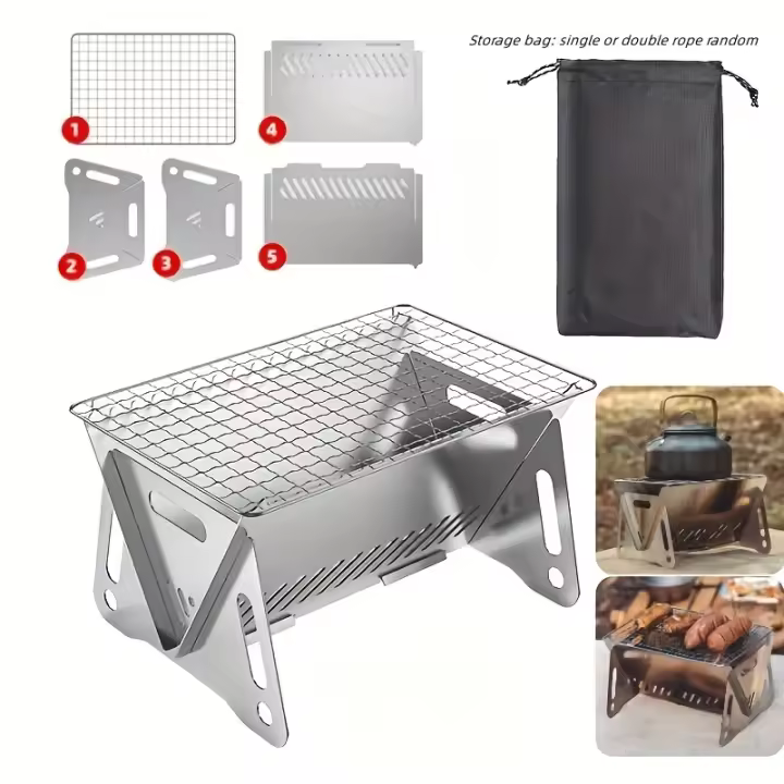 BOPORO Barbacoa Portátil: Parrilla de Acero Inoxidable Plegable para Camping Al Aire Libre - 1