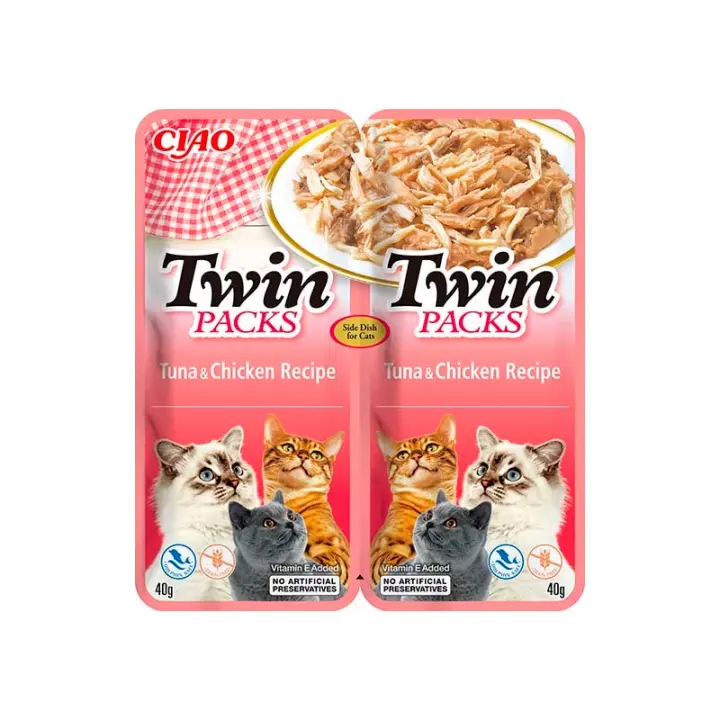 Inaba Churu Twin Packs Atún y Pollo en Caldo de Atún para Gatos (12 Packs x 2 unidades x 40 gr) - 1