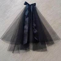 1PC Velocidad De Novia Negra Elegante Con Borde De Cinta De Tulle Accesorios Para Mujer Corta Para Bodas Fiestas Y Fotografía - details 3