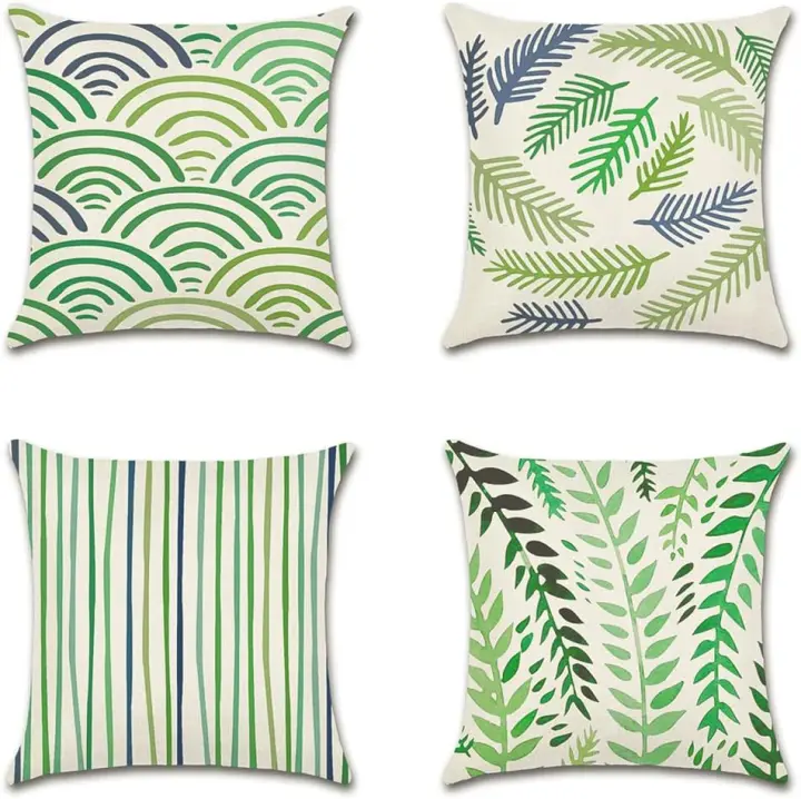 Juego de 4 fundas de juguete Decorativas de 45x45 cm, fundas de almohada impermeable con estampado Geométrico Verde, Perfectas para patio y Jardín - 1