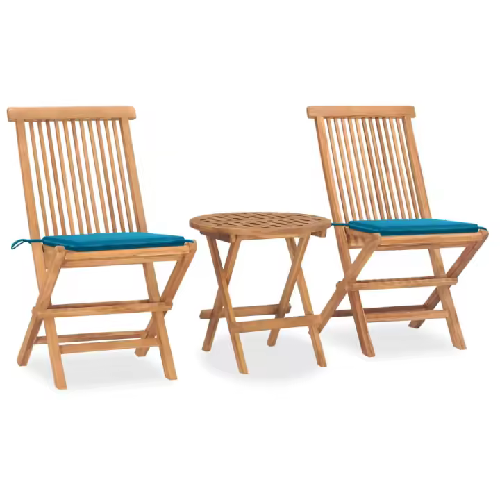 vidaXL Set comedor de jardín plegable 3 piezas madera de teca cojines en color Azul/Verde brillante/Rojo vino tinto y más | acolchados duraderos para sofás de jardín terraza exterior - 1