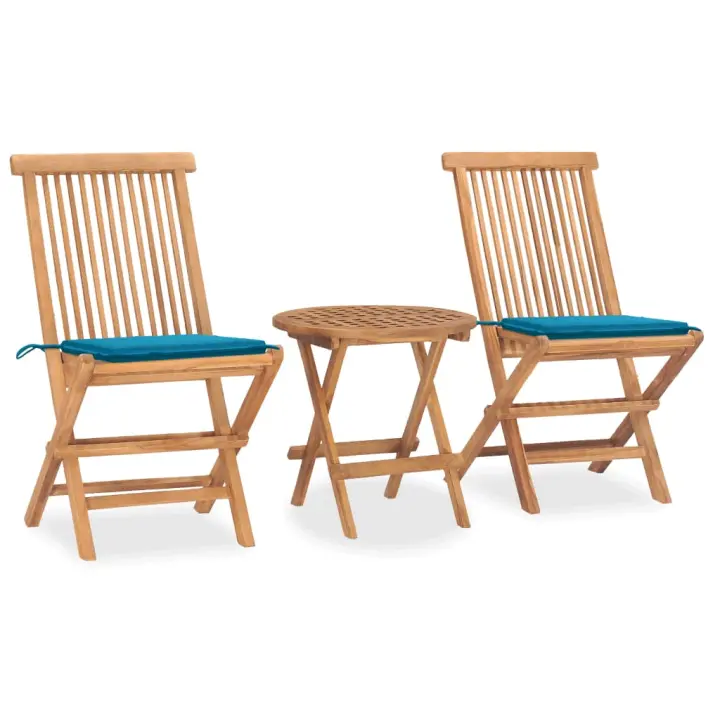 vidaXL Set comedor de jardín plegable 3 piezas madera de teca cojines en color Azul/Verde brillante/Rojo vino tinto y más | acolchados duraderos para sofás de jardín terraza exterior - 1
