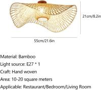 Lámpara de techo de bambú Tejido a mano Sombra de bambú Antiguo LED Lámparas colgantes de bambú Lámpara de techo de ratán Sombra de vid tejida a mano Lámpara de bambú Bar Restaurante Cafetería (55CM) - details 3