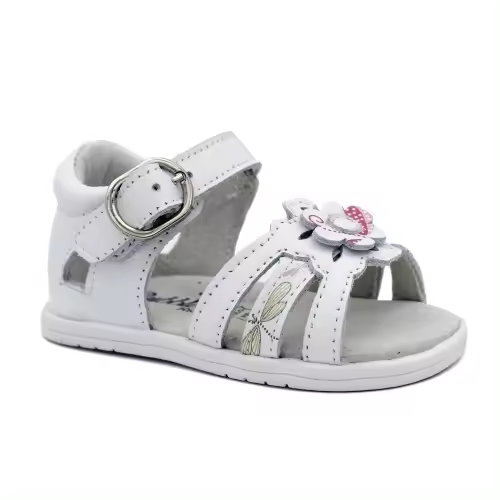 Sandalias blancas niña piel BUBBLE KIDS C1367 cierre de hebilla y talón cerrado. - 1