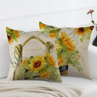 4Pcs Fundas Para Cojines De Lino Mezclado Decorativas Con Estampado De Girasoles Y Cestas De Flores Frescas Y Bicicletas Estilo Otoño - details 3