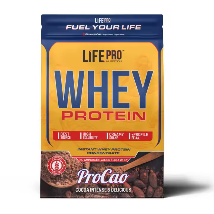 LIFE PRO NUTRITION WHEY PROCAO GLUTEN FREE 2KG - Concentrado de Proteína - Protege Tejidos - Sabor a Desayuno de Colegio - 1