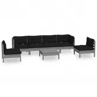 VIDAXL 3096204 set de muebles de jardín de 7 piezas de madera de pino gris con cojines de color antracita - 1