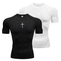 Camiseta De Compresión Con Estampado De Cruz Para Hombres Entrenamiento En El Gimnasio Ropa Deportiva De Secado Rápido Camiseta Delgada Para Correr - details 5