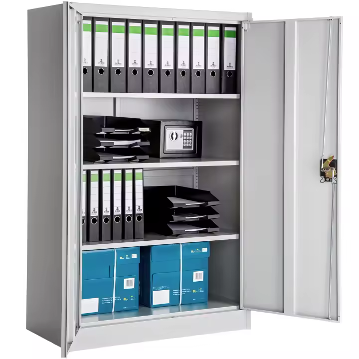 Tectake - Armario archivador con cierre de seguridad y 4 alturas 140 x 90 x 40 cm  Armario archivador con cierre de seguridad y 4 alturas  Estantes ajustables en altura individualmente  Fácil de montar, soporte estable  Acero de alta calidad - 1