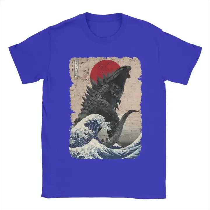 Camiseta De Manga Corta Con Diseño Único De Godzillade La Gran Onda Japonesa Para Hombres Cuello Redondo Algodón Puro Ropa Gráfica Verano Tallas S-5XL - 1