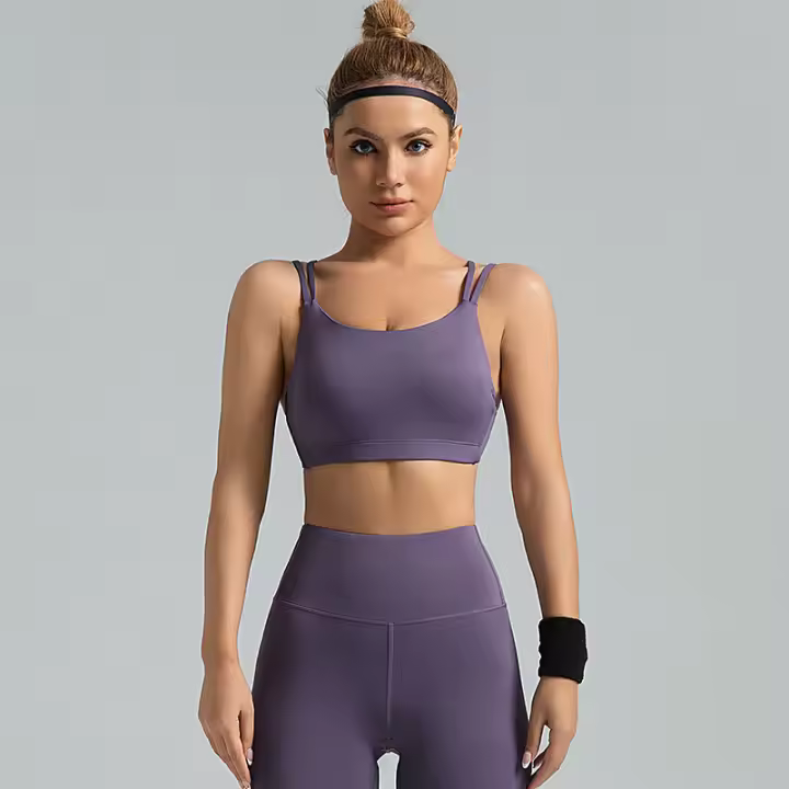 Sujetador deportivo todo en uno push-up a prueba de golpes, muy elástico, en forma de U, con tirantes finos en ambos hombros - 1