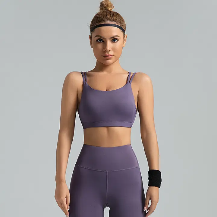 Sujetador deportivo todo en uno push-up a prueba de golpes, muy elástico, en forma de U, con tirantes finos en ambos hombros - 1