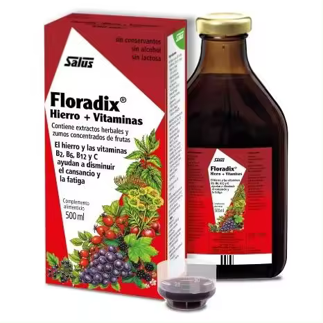 SALUS- FLORADIX 250 Mililitros-Suplemento de Hierro-Ayuda a Reducir el Cansancio y la Fatiga -Contiene Hierro Orgánico y Vitaminas B2,B6,B12 y C-Ideal para Personas con Intolerancias -LINEA MUJER, NATURAL, DOLOR REGLA, MENOPAUSIA, CISTITIS, MUJER - 1