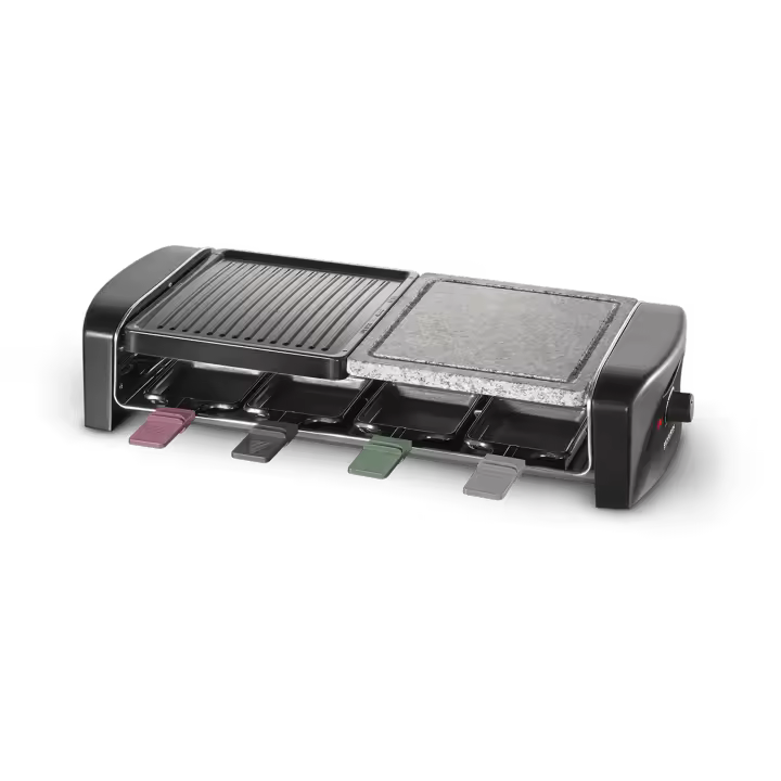 Raclette Eléctrica Severin RG 9645 - Grill y Parrilla con Piedra Natural - 8 Personas - Sartenes Antiadherentes - 1400 W - 1