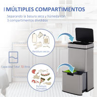 HOMCOM Cubo de Basura para la Cocina Apertura Automática Sensor Papelera de Cocina o Dormitorio 72L Acero Inox - details 1