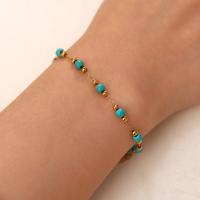 Pulsera De Acero Inoxidable Con Piedras Turquesa Y Borlas Para Mujer Plata De 18K Pintada Joyería De Playa Verano Regalos - details 7