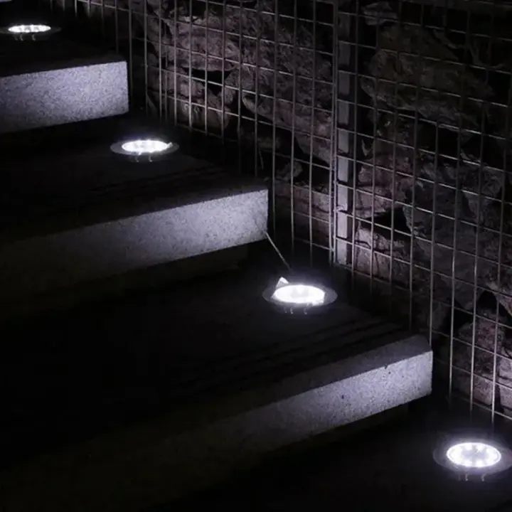 4 Pcs Luz Solar Para Jardín Exterior Disco Iluminado Subterráneo Para Paredes De Madera Luz De Escenario LED Recargable Acero Inoxidable - 1