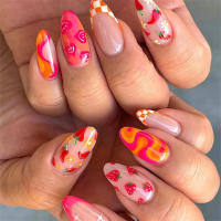 Juego De 24 Piezas De Uñas Postizas Ovaladas Con Dibujos Animados Adornos De Uñas Postizas Acrílicas Cubierta Total De Uñas Falsas Para Oficina Y Fiestas - details 14