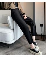Pantalones De Trabajo Mujer Estilo Casual Cintura Alta Botones Talla Grande Color Caqui Largo Hasta El Tobillo Trasero Ancho - details 33